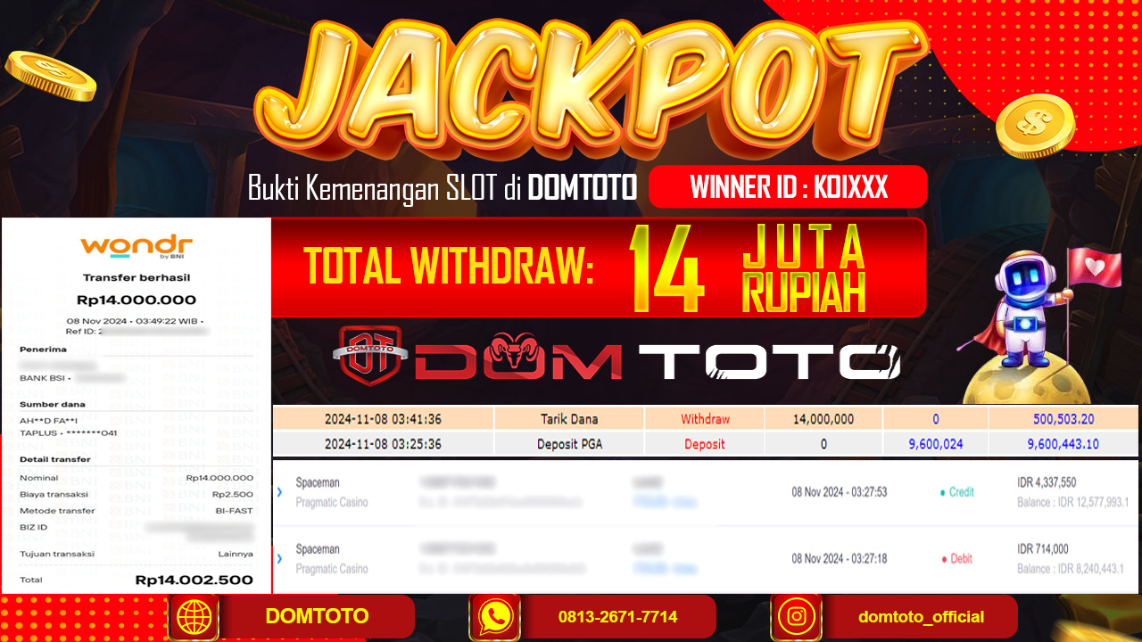 JACKPOT SLOT SPACEMAN 08 NOVEMBER 2024